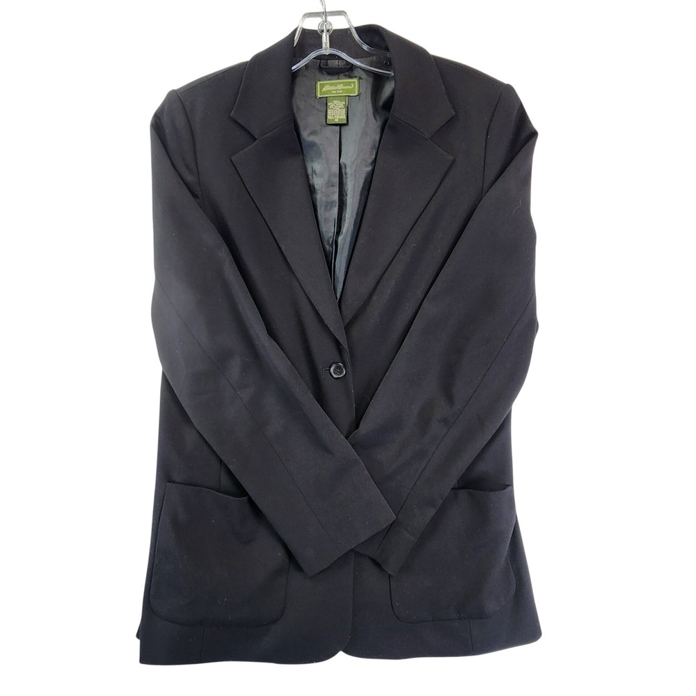 Eddie Bauer Women 10 Tall Black Blazer Two Button Professional Workwear READ